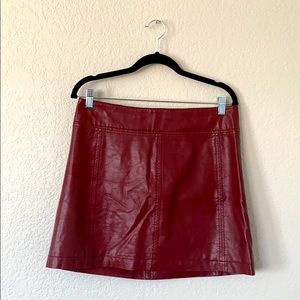 Free People Maroon Faux Leather Mini Skirt